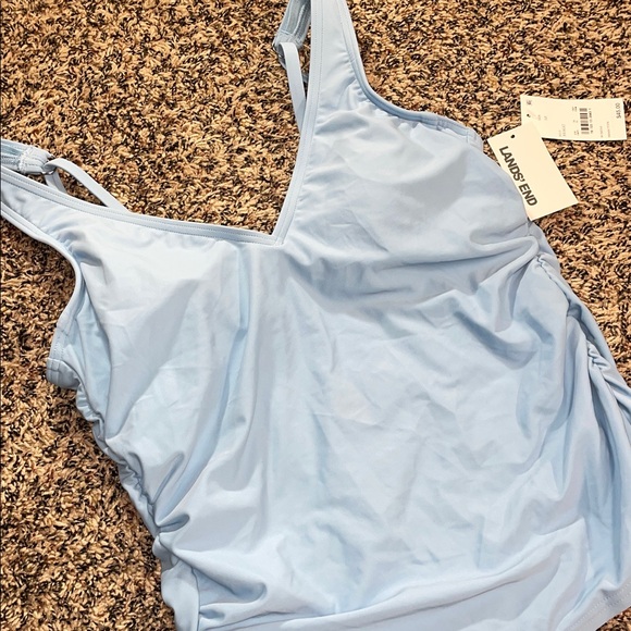 🆕 Lands' End Sky Blue Cinched V-Neck Tank Top Swim Top Size 10 | NWT - Picture 2 of 6